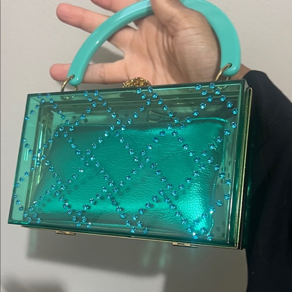 Kurt Geiger Elegant Teal Crystal-Embellished Clutch - Picture 4 of 11